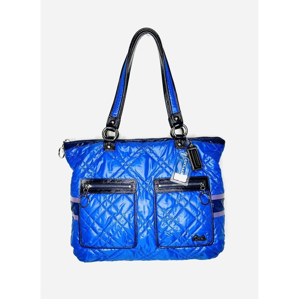 Coach Royal Blue Nylon Quilted Poppy Glam Handbag